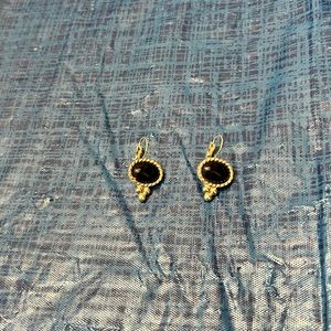 Vintage Signed Crown PD Unique Black Onyx  Dangling Earrings Sterling Sliver